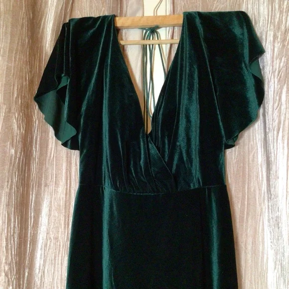 Jenny Yoo Ellis Anthropologie Flutter Sleeve Open-Back Velvet Emerald 12 10 8 - Picture 4 of 11